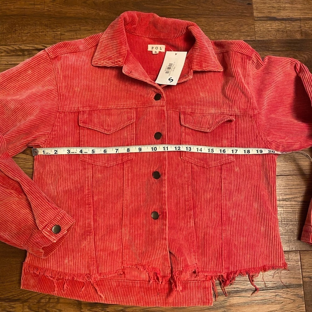 NWT POL Button Corduroy Womens Trucker Jacket rusty red raw hem cropped small - Picture 5 of 8